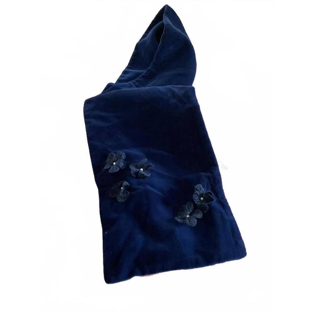 GAP Navy Blue Velvet Scarf with Floral Appliqué